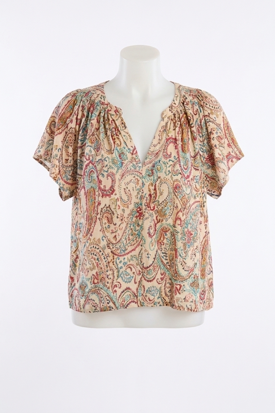 NEW MOLLY BRACKEN paola paisley flutter sleeve blouse in off-white